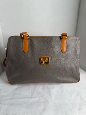 Valentina Gray Pebbled Satchel with Tan Accents